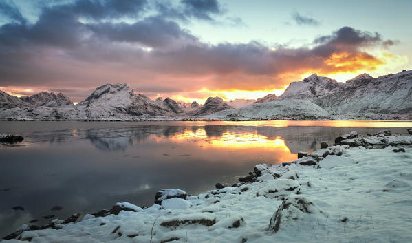 Sunset near Reine village, Lofoten Islands, Norway