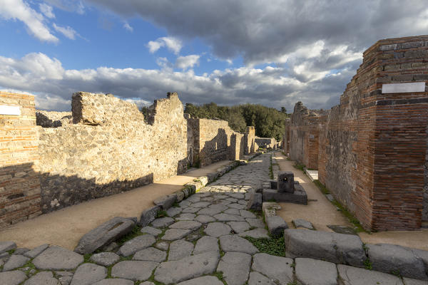 Ancient street of Pompei, Pompei village, Naples district, Campania, Italy