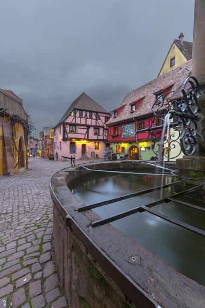 Typical costructions style of Riquewihr village, Sainte-Marie-aux-Mines Canton, Colmar-Ribeauvillé district, Haut-Rhin department, Grand Est , France.