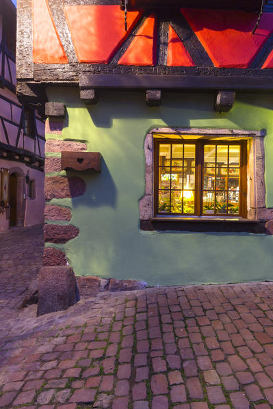 Typical costruction style of Riquewihr village, Sainte-Marie-aux-Mines Canton, Colmar--Ribeauvillé district, Haut-Rhin department, Grand Est , France.