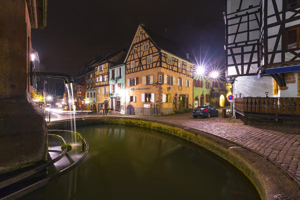 Riquewihr village by night, Sainte-Marie-aux-Mines Canton, Colmar--Ribeauvillé district, Haut-Rhin department, Grand Est , France.