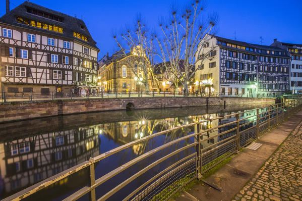 Petit France by night, Strasbourg district, Alsatian, Grand Est, Bas-Rhin, France