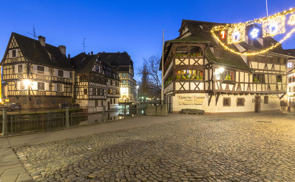 Petit France by night, Strasbourg district, Alsatian, Grand Est, Bas-Rhin, France