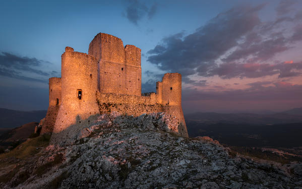 Rocca Calascio Castle at sunset, Calascio village, L'Aquila district, Abruzzo, Italy