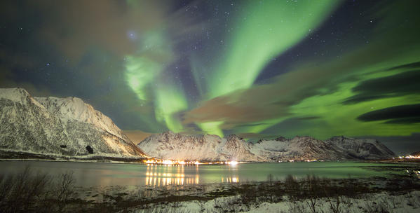 Northern light above Svolvear district, Lofoten Iceland, Svolvear, Norway