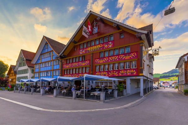foto  - Sunset in the main square of Appenzell, Canton of Appenzell, Alpstein, Switzerland, Europe
